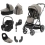 BabyStyle Oyster 3 Gun Metal Chassis Luxury 7 Piece Bundle with Maxi Cosi Pebble 360 Car Seat & Base - Stone (New)