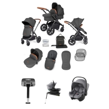 Ickle Bubba Stomp Luxe ISIZE Travel System with Britax Baby-Safe Carseat & Isofix Base - Black/Charcoal Grey/Tan