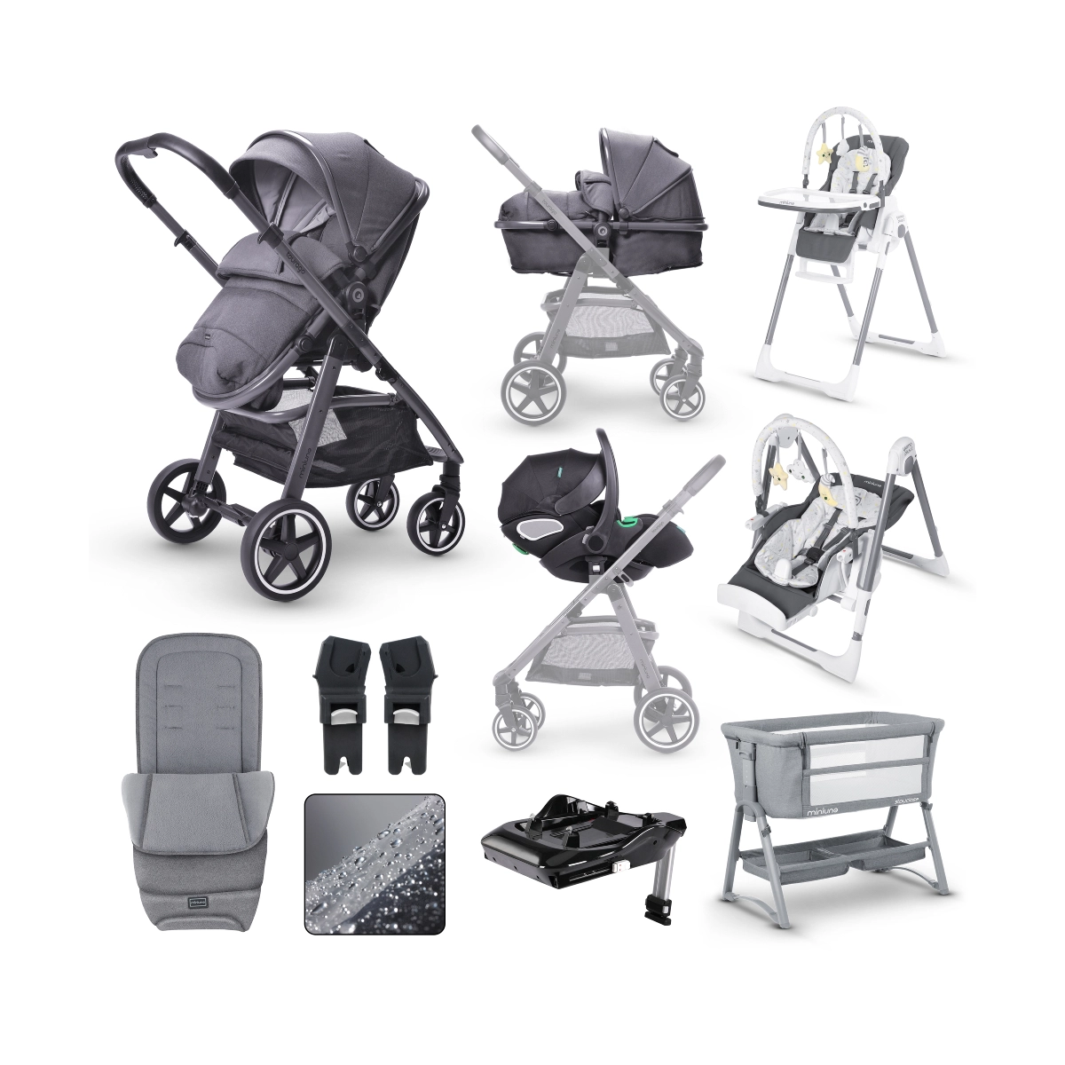 miniuno TouraGo Bundle Package with Stay Close Crib Yumo MultiPlus Highchair