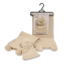 Kiddies Kingdom Baby Pompom Wrap and Hat Set - Beige