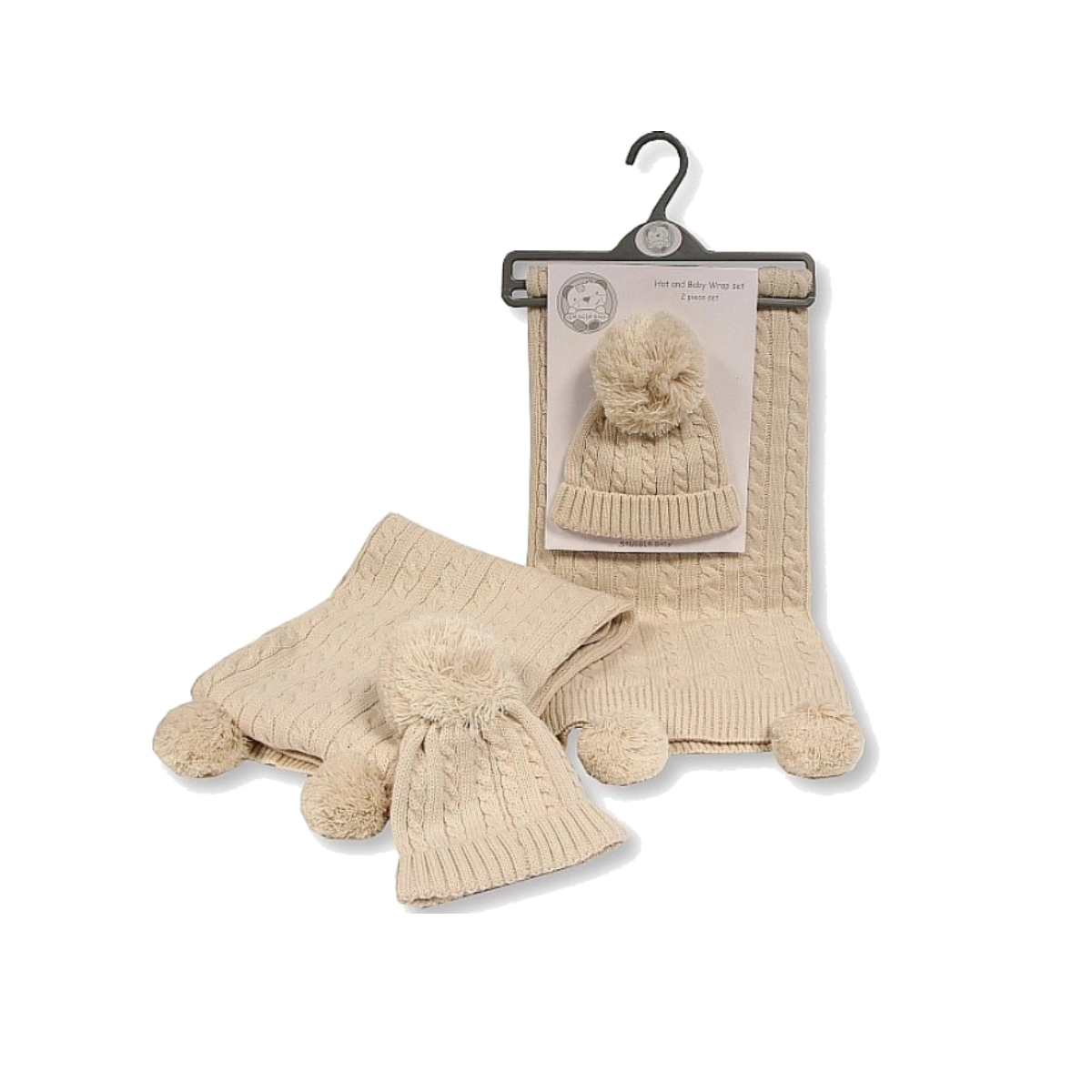 Kiddies Kingdom Baby Pompom Wrap and Hat Set