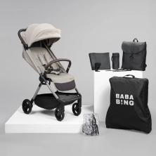 Bababing Auto Fold Compact Stroller + FREE Sorm Backpack Changing Bag - Almond/Black