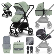 miniuno Ventoura 3in1 Travel System with Lie Flat i-Size Carseat & Isofix Base - Shamrock