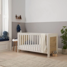 Tutti Bambini Alba Cot Bed – White Sand & Distressed Oak + FREE Fibre Cotbed Mattress Worth £79!