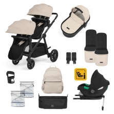 Ickle Bubba Virgo Growing Family 14 Piece Travel System with Cirrus i-Size Car Seat & Isofix Base - Black/Stone/Tan