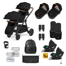 Ickle Bubba Virgo Growing Family 18 Piece Travel System with Cirrus i-Size Car Seat & Isofix Base - Black/Black/Tan