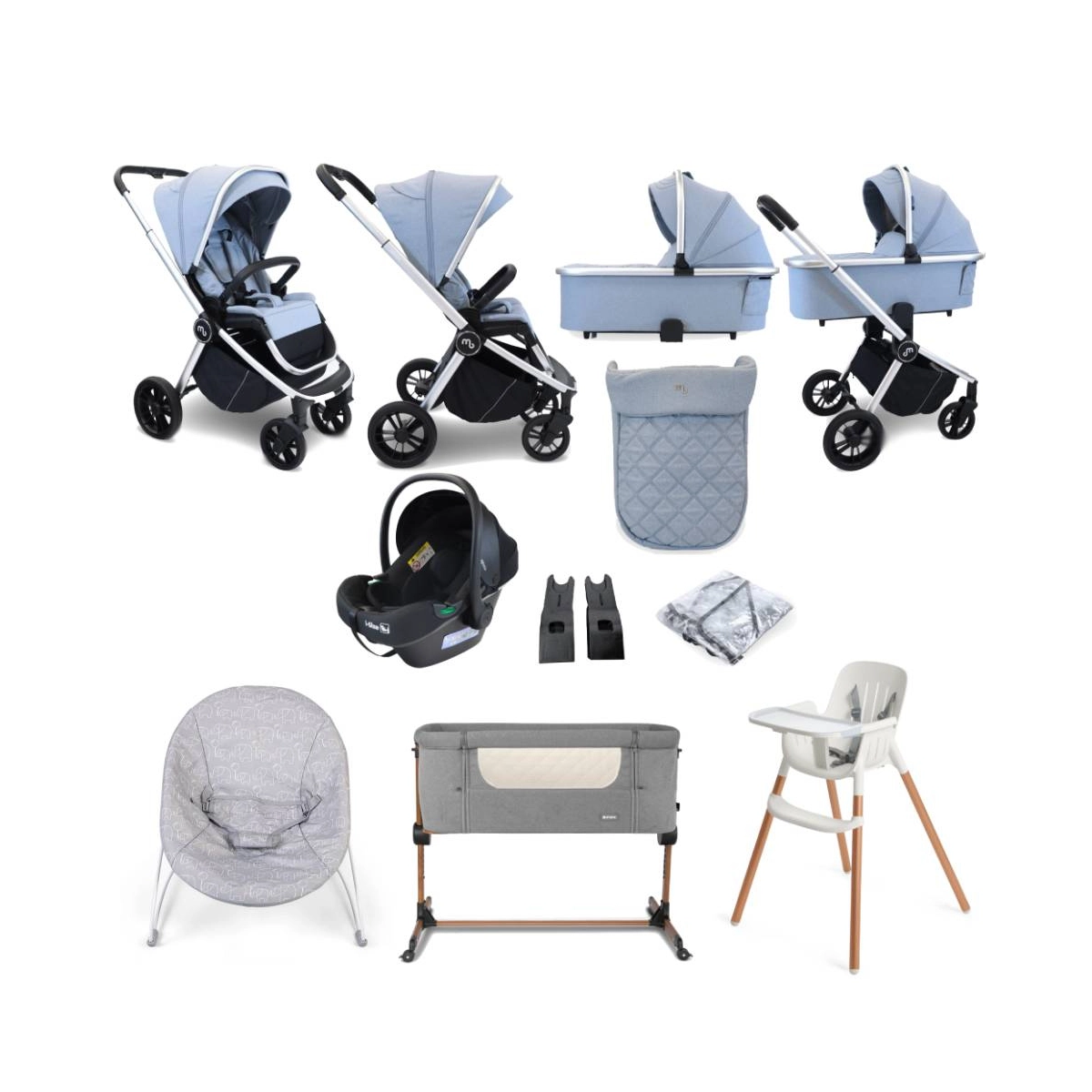 Image of My Babiie MB450i Samantha Faiers 11 Piece Everything You Need Travel System Bundle - Steel Blue (MB450iBS)