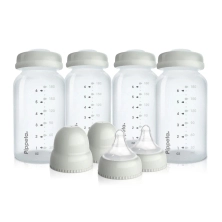 Pippeta Pack of 4 Milk/Food Storage Bottles, Teats & Lids - Sea Salt