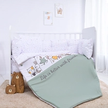 Lorelli Ranforce 5 Piece Bedding Set with Cot Bumper – Happy Friends Mint