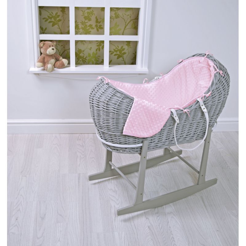 grey wicker moses basket with rocking stand